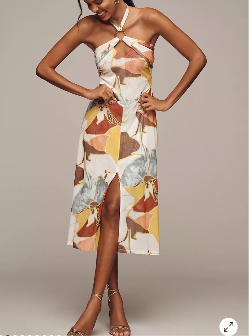 Anthropologie Multicolor Strapless Halter Midi/maxi Dress in Yellow and Brown